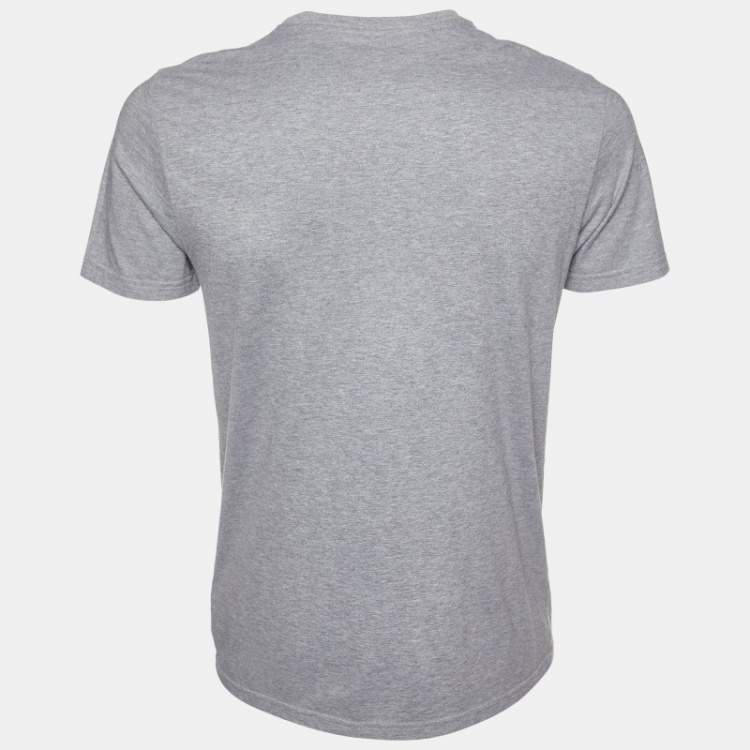 Pre Owned Dior Homme Grey Logo Print Cotton Half Sleeve T-Shirt M