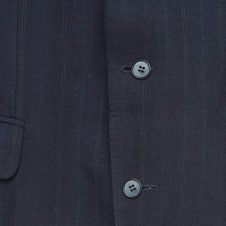 Pre Owned Dior Vintage Navy Blue Pinstripes Wool Single Breasted Blazer XL