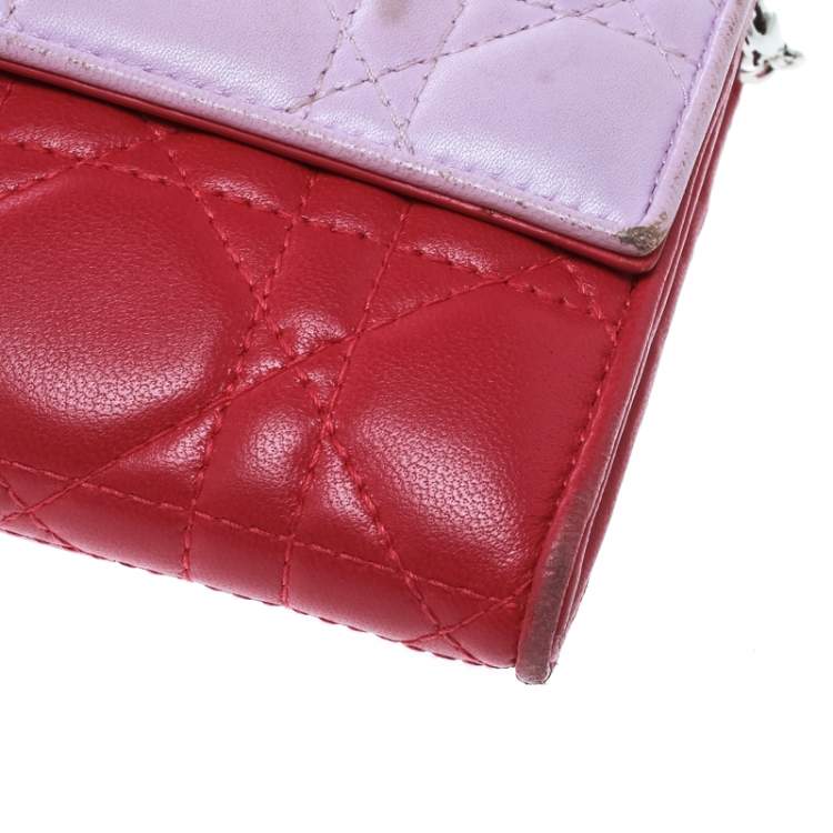 Pre Owned Dior Two Tone Pink Cannage Leather Lady Dior Rendez-Vous Wallet