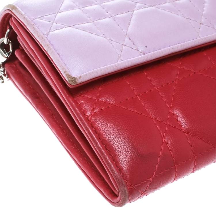 Pre Owned Dior Two Tone Pink Cannage Leather Lady Dior Rendez-Vous Wallet