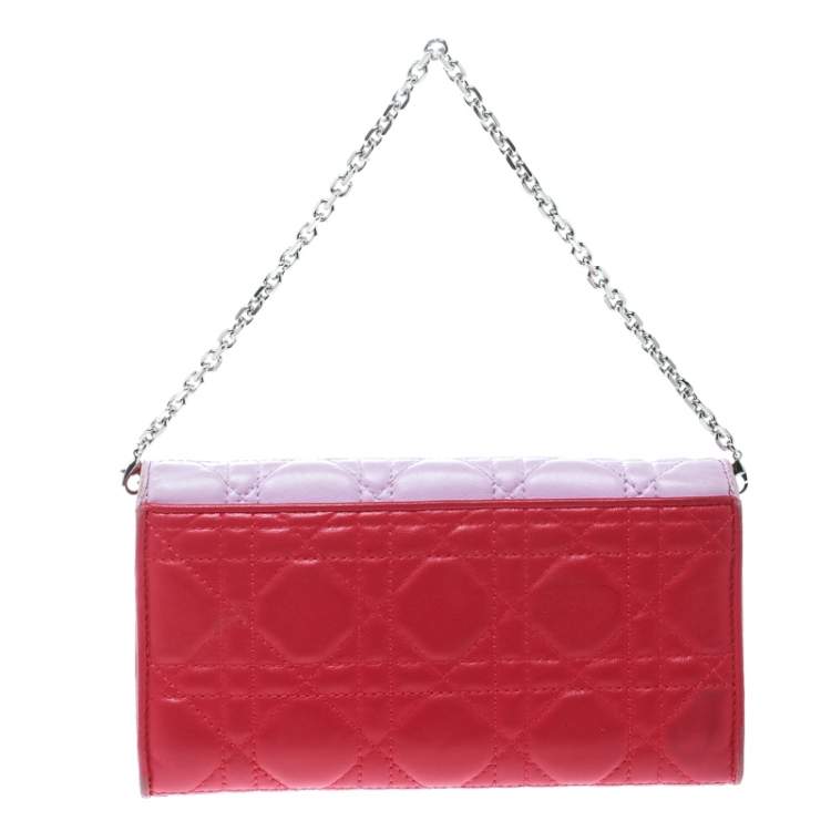 Pre Owned Dior Two Tone Pink Cannage Leather Lady Dior Rendez-Vous Wallet