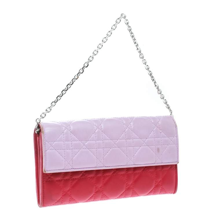 Pre Owned Dior Two Tone Pink Cannage Leather Lady Dior Rendez-Vous Wallet