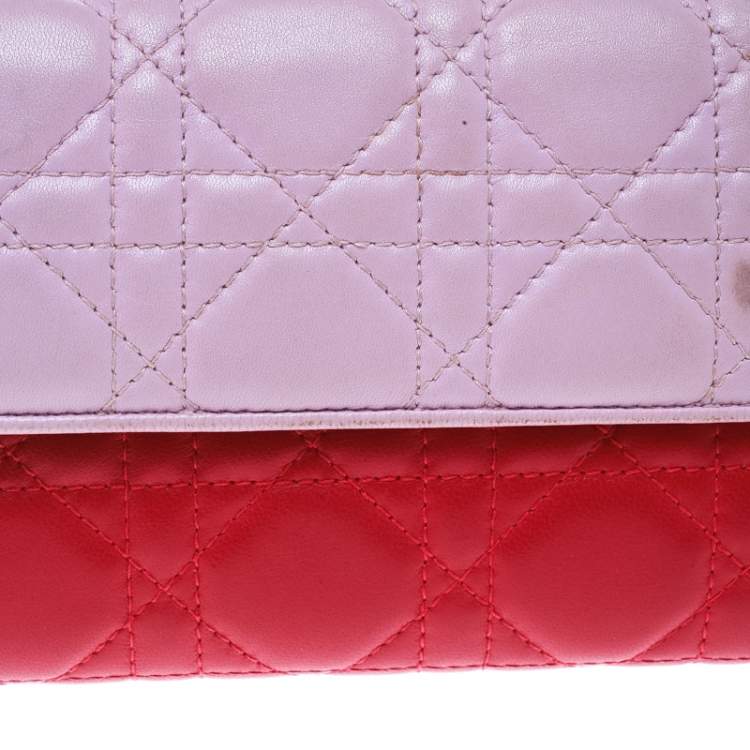 Pre Owned Dior Two Tone Pink Cannage Leather Lady Dior Rendez-Vous Wallet