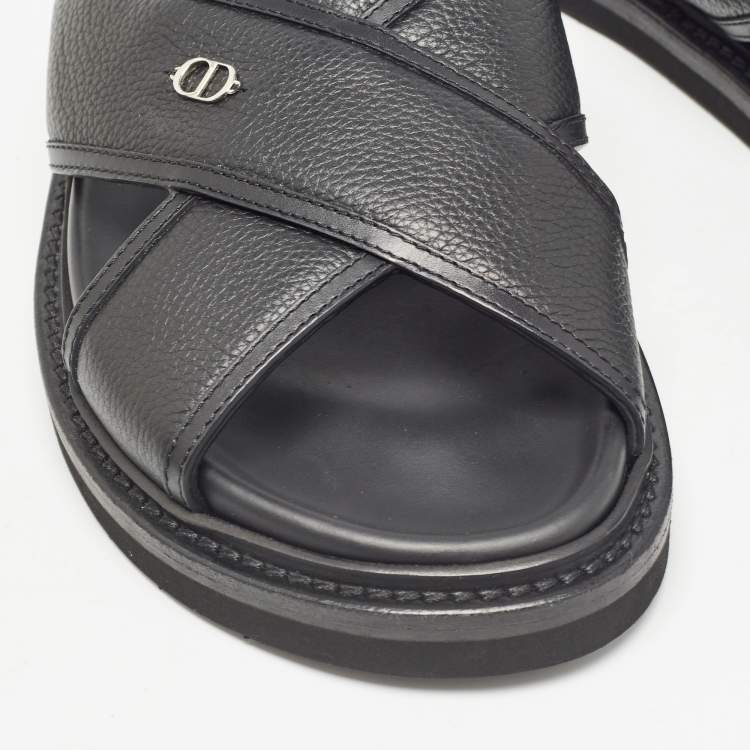 Pre Owned Dior Black Leather Aqua Criss Cross Flat Sandals Size 40.5