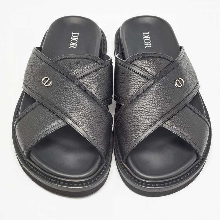 Pre Owned Dior Black Leather Aqua Criss Cross Flat Sandals Size 40.5