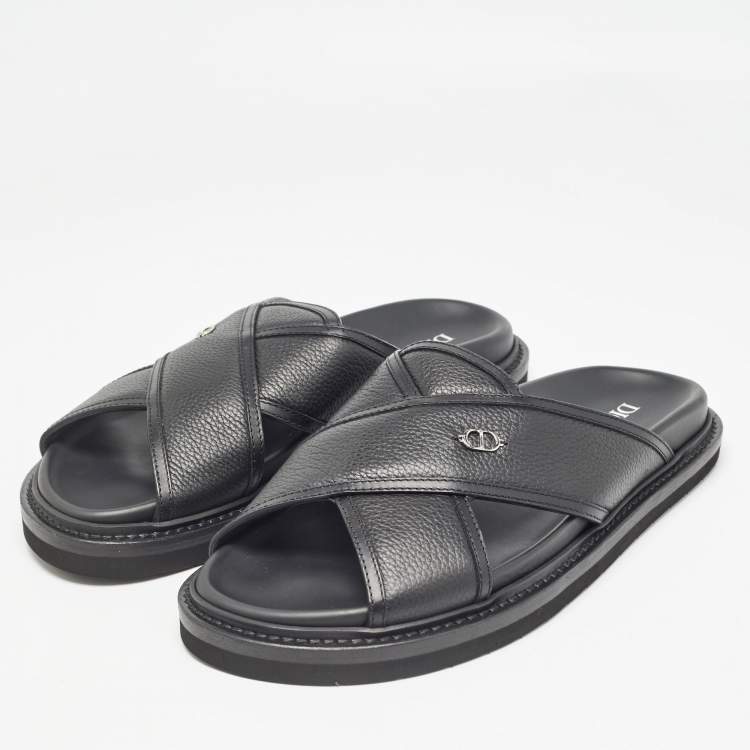 Pre Owned Dior Black Leather Aqua Criss Cross Flat Sandals Size 40.5