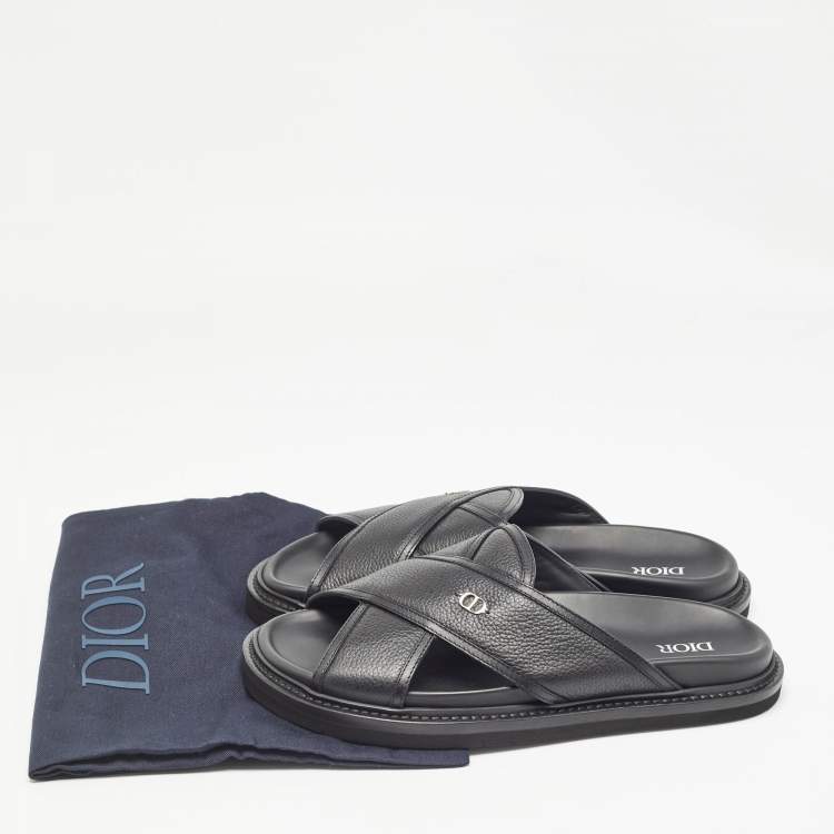 Pre Owned Dior Black Leather Aqua Criss Cross Flat Sandals Size 40.5