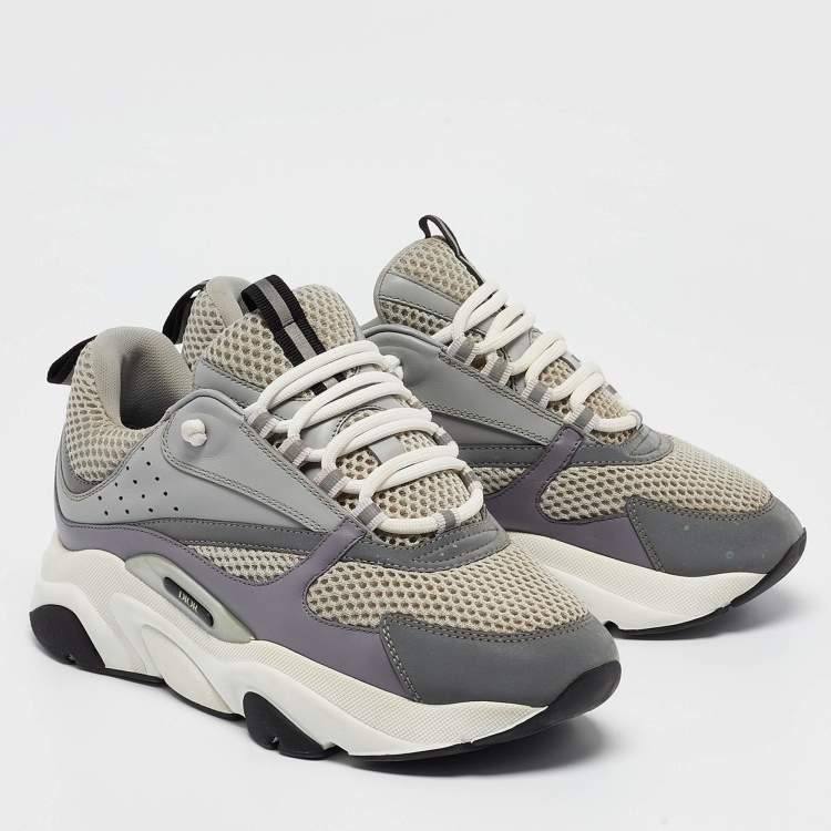 Pre Owned Dior Grey Mesh and Leather B22 Sneakers Size 40