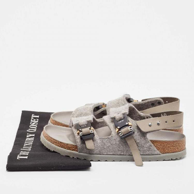 Pre Owned Dior X Birkenstock Grey Wool Slingback Sandals Size 40