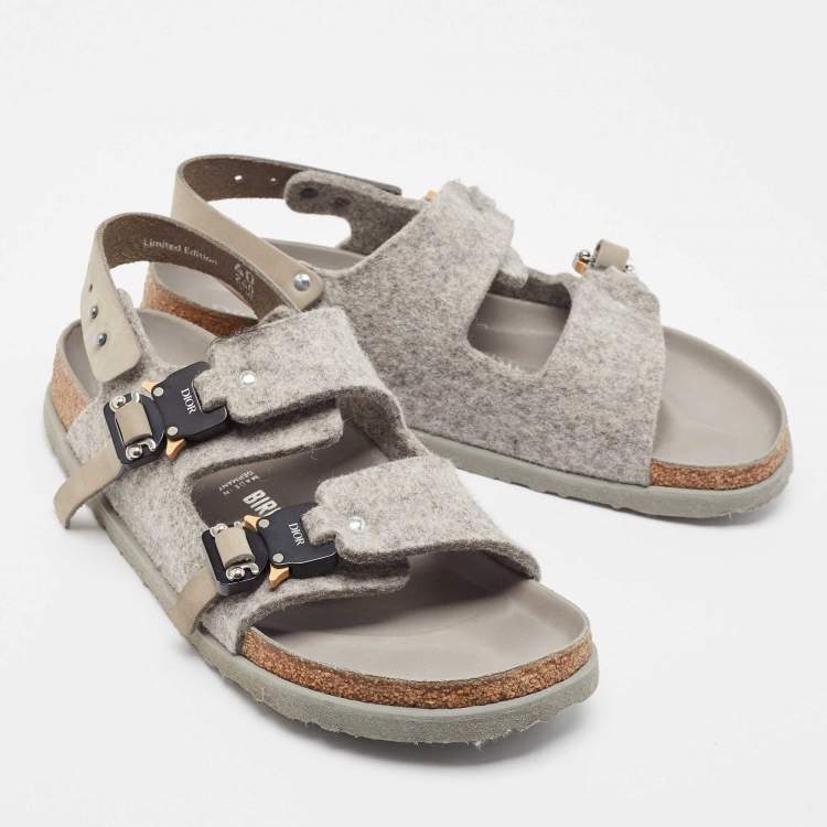 Pre Owned Dior X Birkenstock Grey Wool Slingback Sandals Size 40