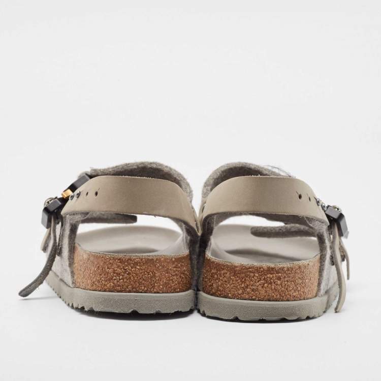 Pre Owned Dior X Birkenstock Grey Wool Slingback Sandals Size 40