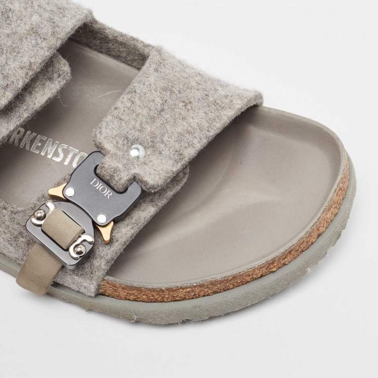 Pre Owned Dior X Birkenstock Grey Wool Slingback Sandals Size 40