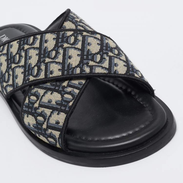 Pre Owned Dior Blue/White Canvas Aqua Crisscross Flat Sandals Size 45