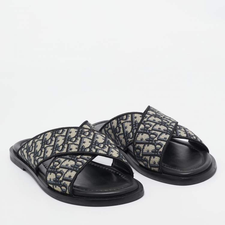 Pre Owned Dior Blue/White Canvas Aqua Crisscross Flat Sandals Size 45