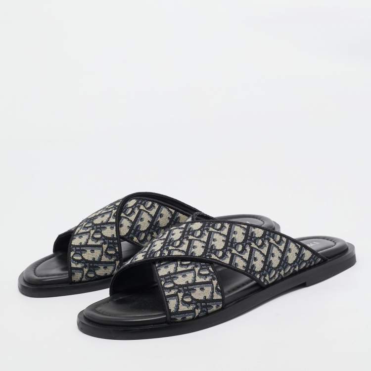 Pre Owned Dior Blue/White Canvas Aqua Crisscross Flat Sandals Size 45