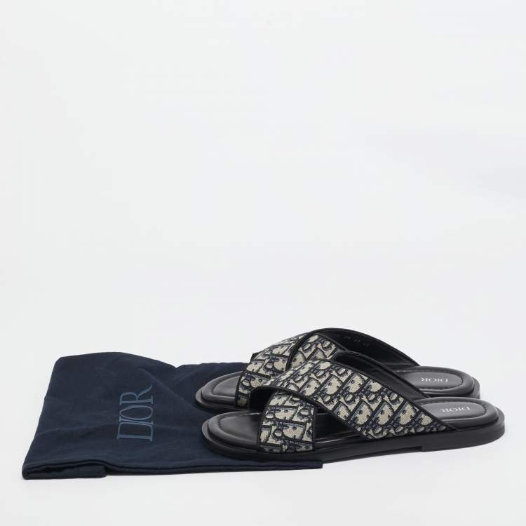 Pre Owned Dior Blue/White Canvas Aqua Crisscross Flat Sandals Size 45