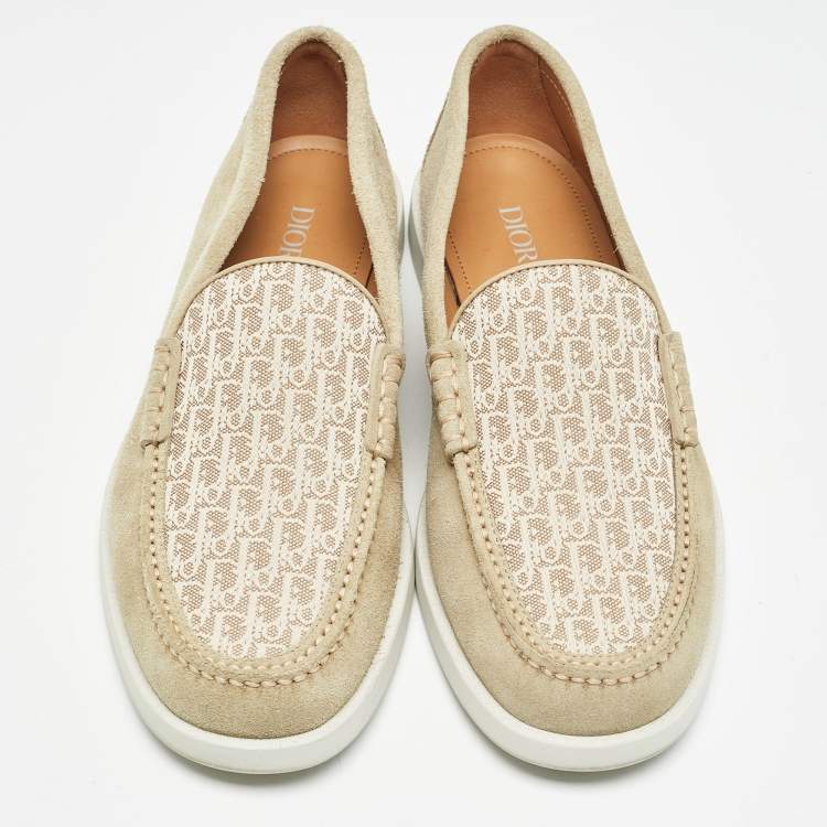 Pre Owned Dior Grey Suede and Canvas Granville Loafers Size 41