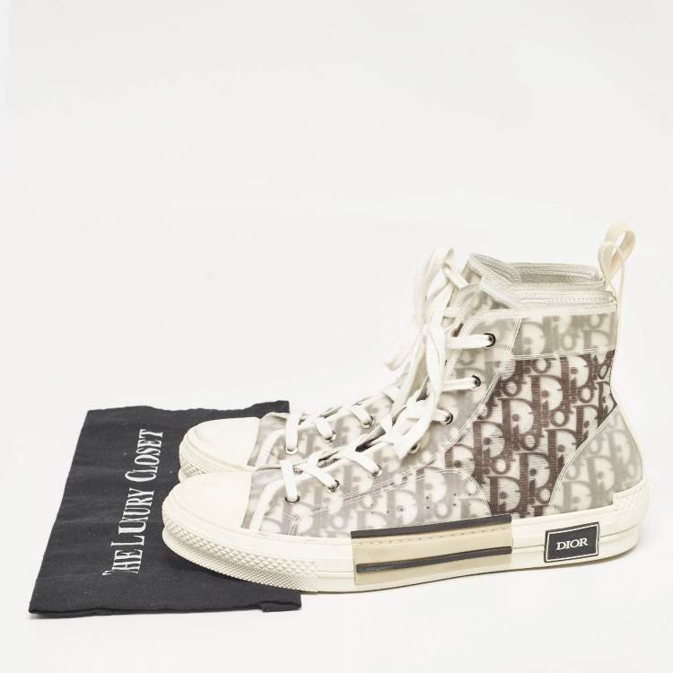 Pre Owned Dior Two Tone Canvas and PVC B23 High Top Sneakers Size 46