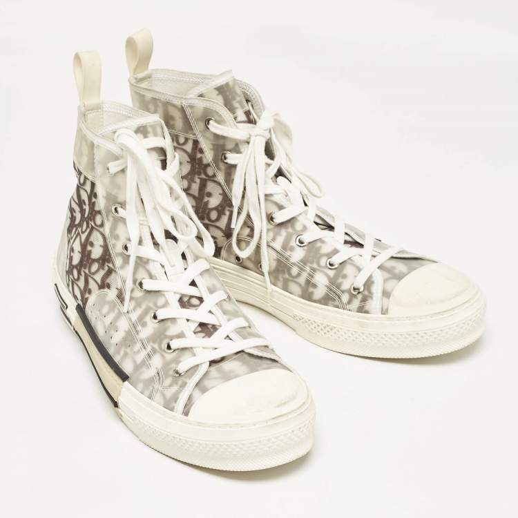 Pre Owned Dior Two Tone Canvas and PVC B23 High Top Sneakers Size 46
