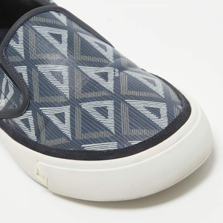 Pre Owned Dior Blue Canvas Leather Slip On Sneakers Size 45