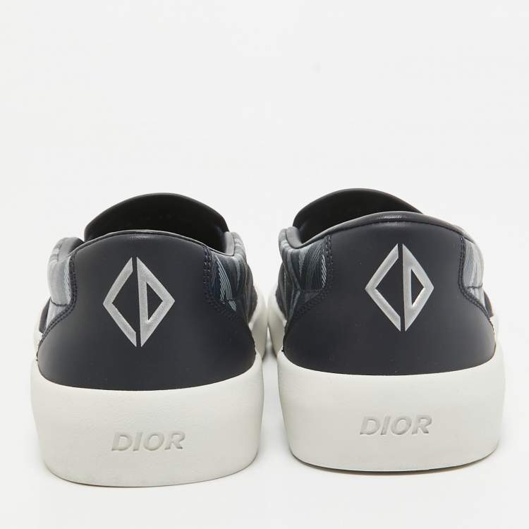 Pre Owned Dior Blue Canvas Leather Slip On Sneakers Size 45