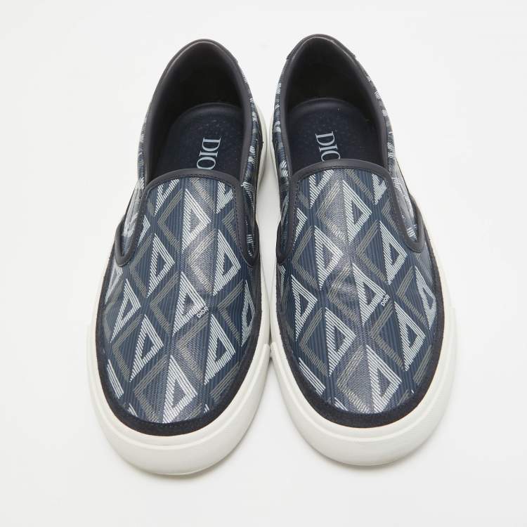 Pre Owned Dior Blue Canvas Leather Slip On Sneakers Size 45
