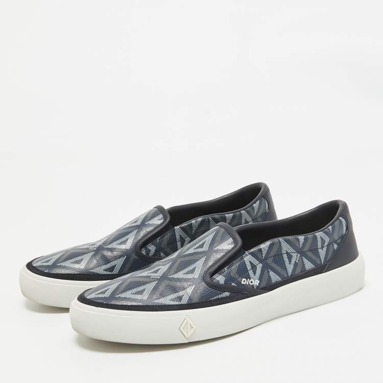 Pre Owned Dior Blue Canvas Leather Slip On Sneakers Size 45