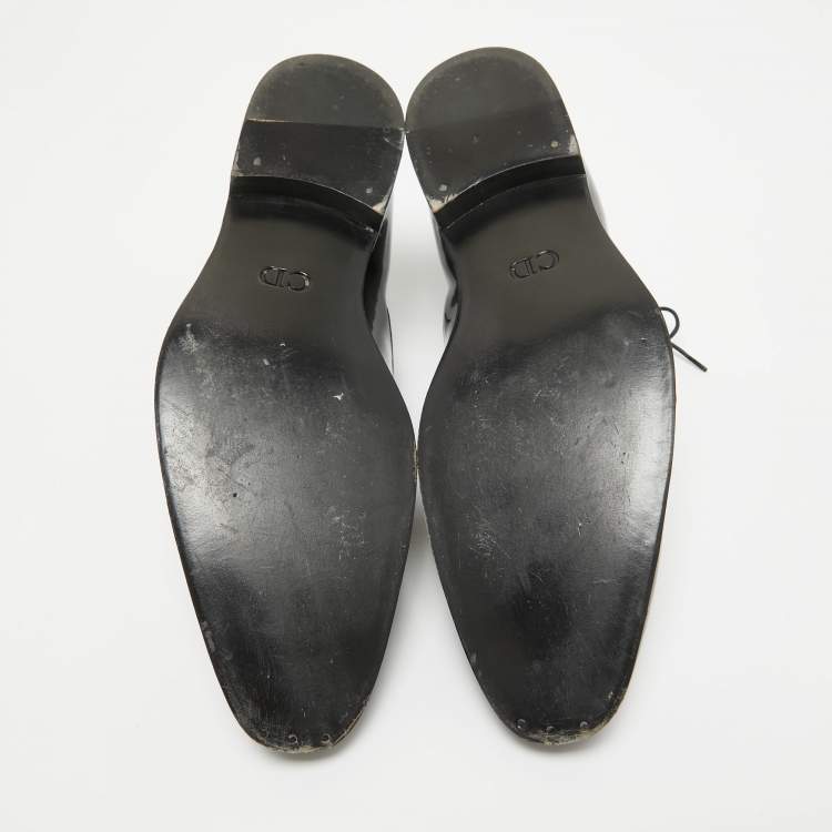 Pre Owned Dior Black Patent Leather Lace Up Oxfords Size 41.5