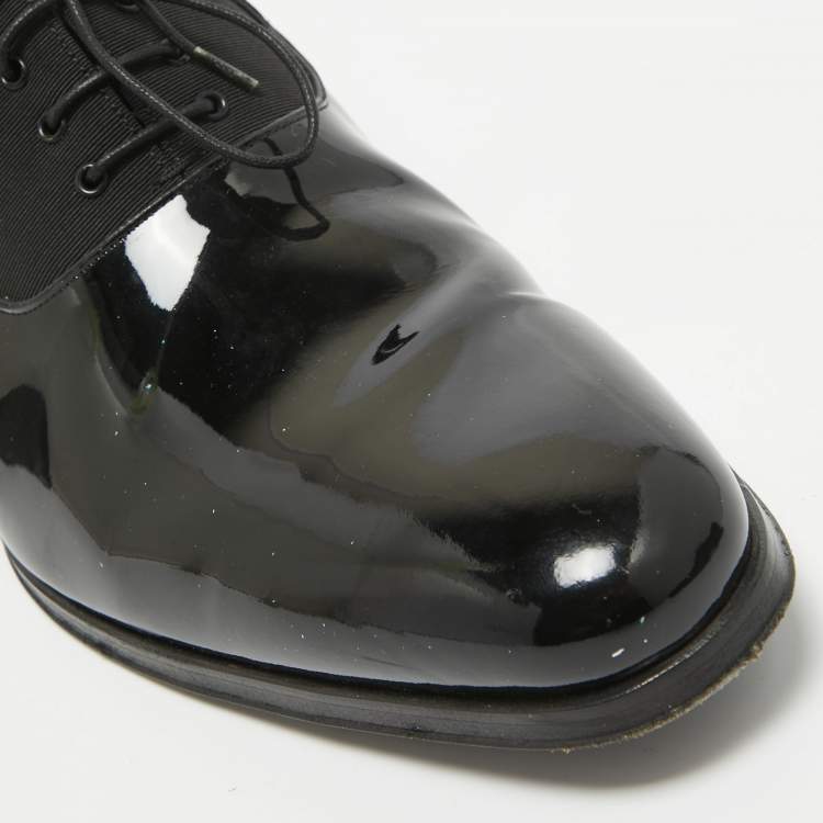 Pre Owned Dior Black Patent Leather Lace Up Oxfords Size 41.5