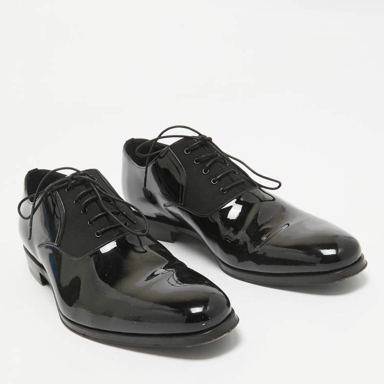 Pre Owned Dior Black Patent Leather Lace Up Oxfords Size 41.5