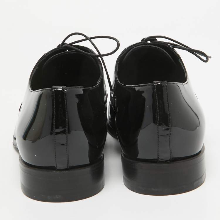 Pre Owned Dior Black Patent Leather Lace Up Oxfords Size 41.5