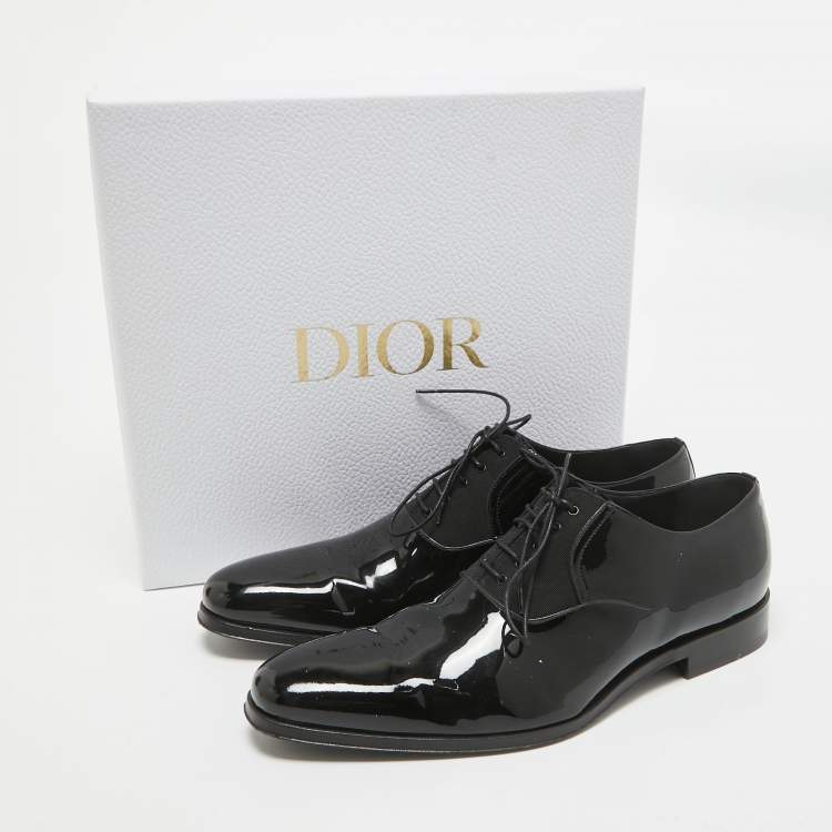 Pre Owned Dior Black Patent Leather Lace Up Oxfords Size 41.5