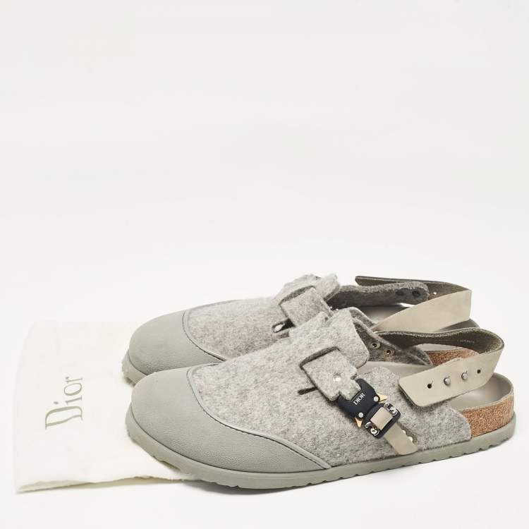 Pre Owned Dior X Birkenstock Grey Fur and Leather Slingback Mules Size 44