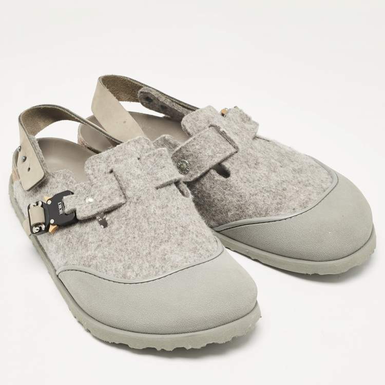 Pre Owned Dior X Birkenstock Grey Fur and Leather Slingback Mules Size 44