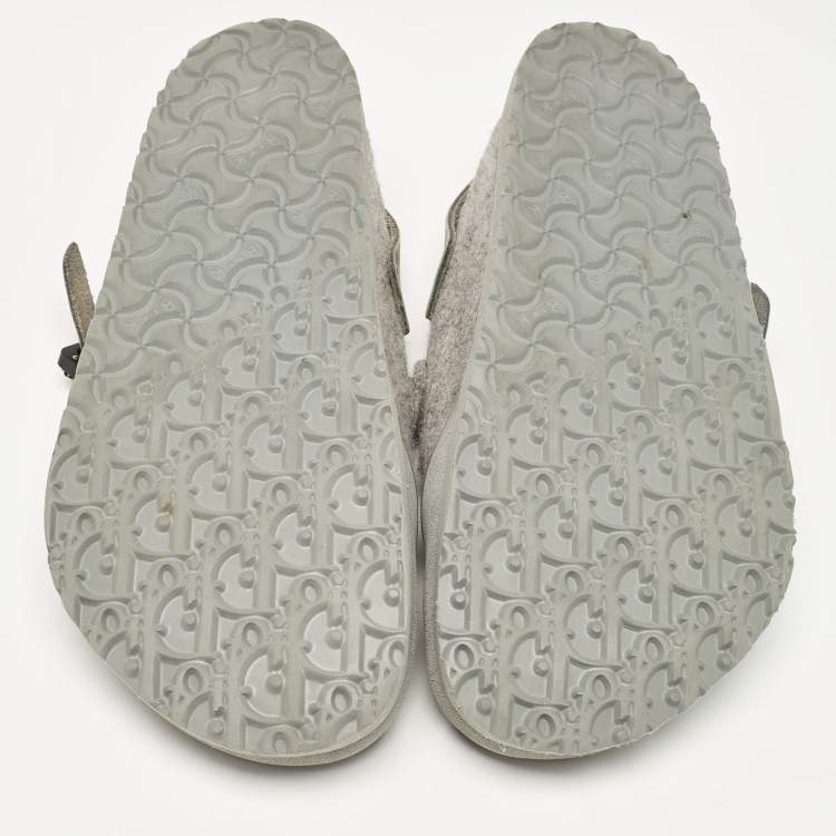 Pre Owned Dior X Birkenstock Grey Fur and Leather Slingback Mules Size 44