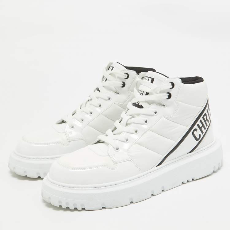Pre Owned Dior White Nylon and Patent Leather D-Player Sneakers Size 39.5