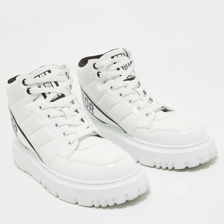 Pre Owned Dior White Nylon and Patent Leather D-Player Sneakers Size 39.5