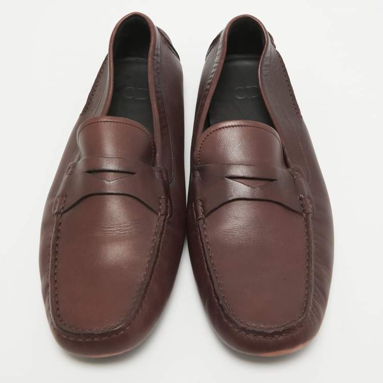 Pre Owned Dior Plum Leather Penny Loafers Size 43