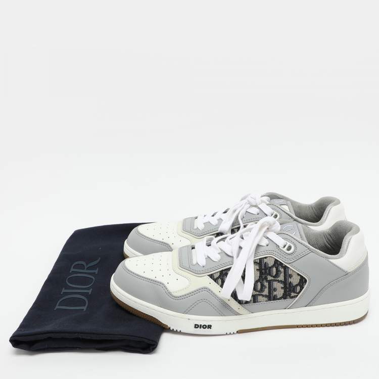 Pre Owned Dior Grey/White Leather and Oblique Fabric B27 Low Top Sneakers Size 43.5
