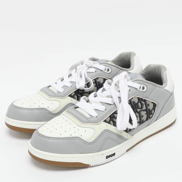 Pre Owned Dior Grey/White Leather and Oblique Fabric B27 Low Top Sneakers Size 43.5