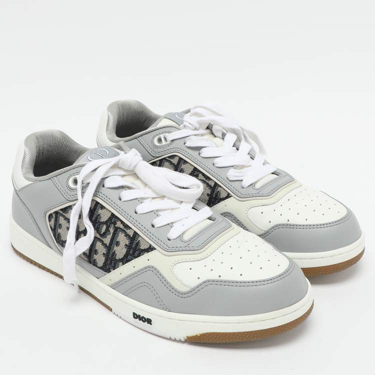 Pre Owned Dior Grey/White Leather and Oblique Fabric B27 Low Top Sneakers Size 43.5