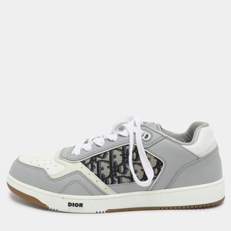 Pre Owned Dior Grey/White Leather and Oblique Fabric B27 Low Top Sneakers Size 43.5