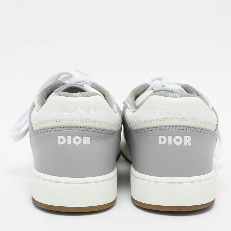 Pre Owned Dior Grey/White Leather and Oblique Fabric B27 Low Top Sneakers Size 43.5