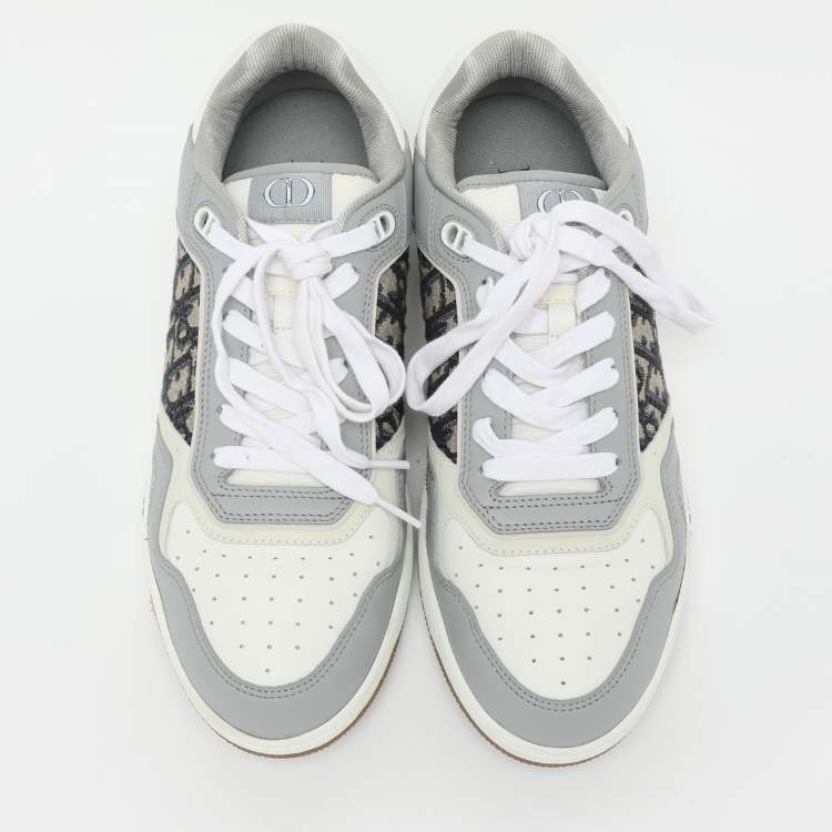 Pre Owned Dior Grey/White Leather and Oblique Fabric B27 Low Top Sneakers Size 43.5