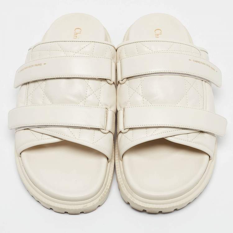 Pre Owned Dior Cream Quilted Leather Mules Size 41