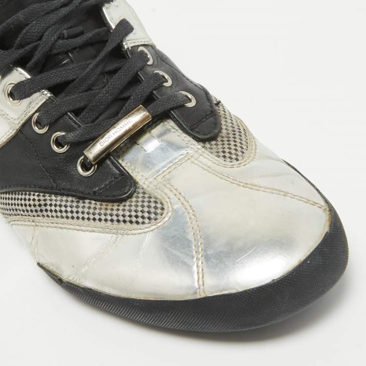 Pre Owned Dior Black/Silver Leather Logo Low Top Sneakers Size 39
