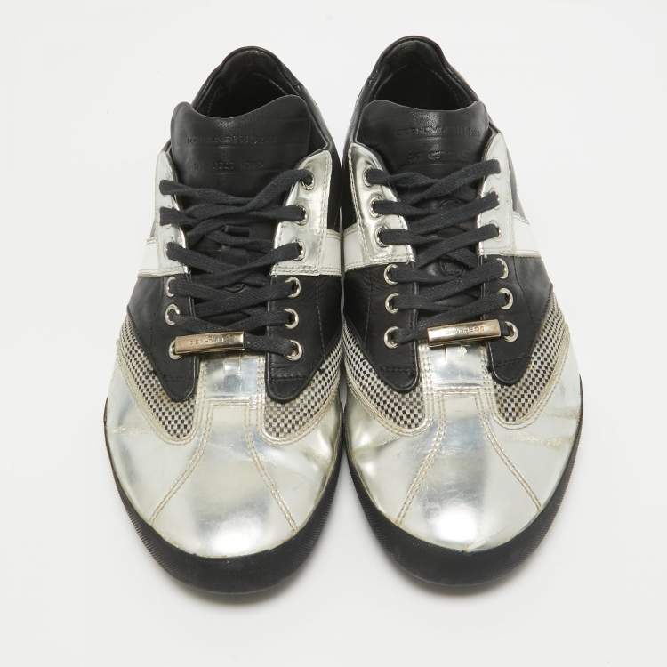 Pre Owned Dior Black/Silver Leather Logo Low Top Sneakers Size 39