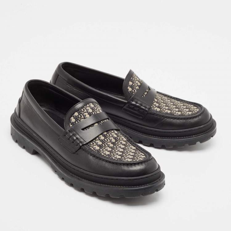Pre Owned Dior Black Jacquard and Leather Explorer Loafers Size 42.5
