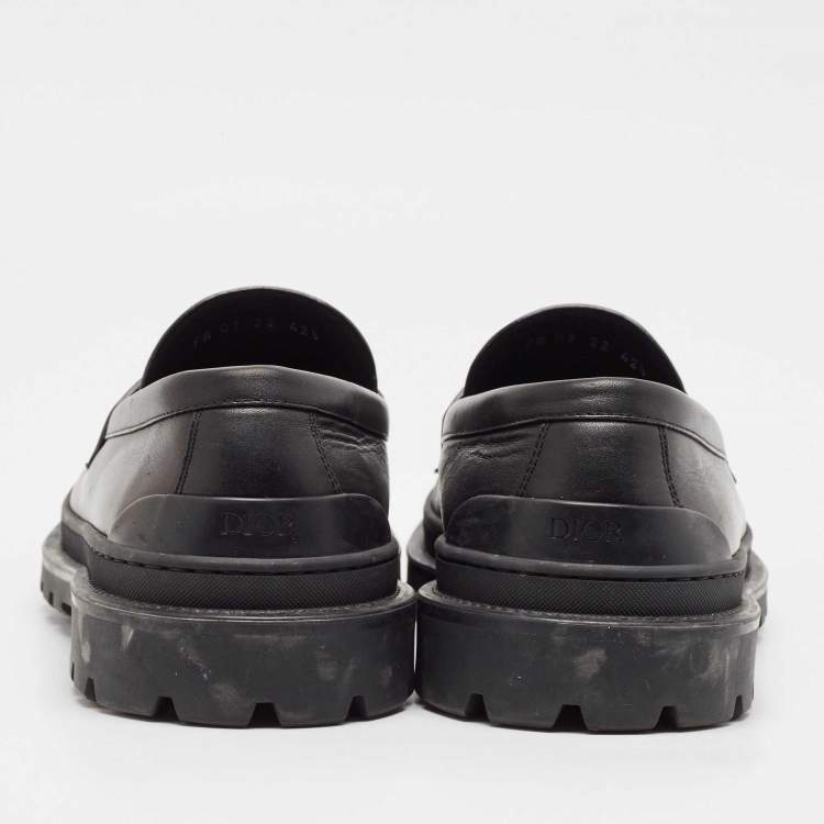 Pre Owned Dior Black Jacquard and Leather Explorer Loafers Size 42.5
