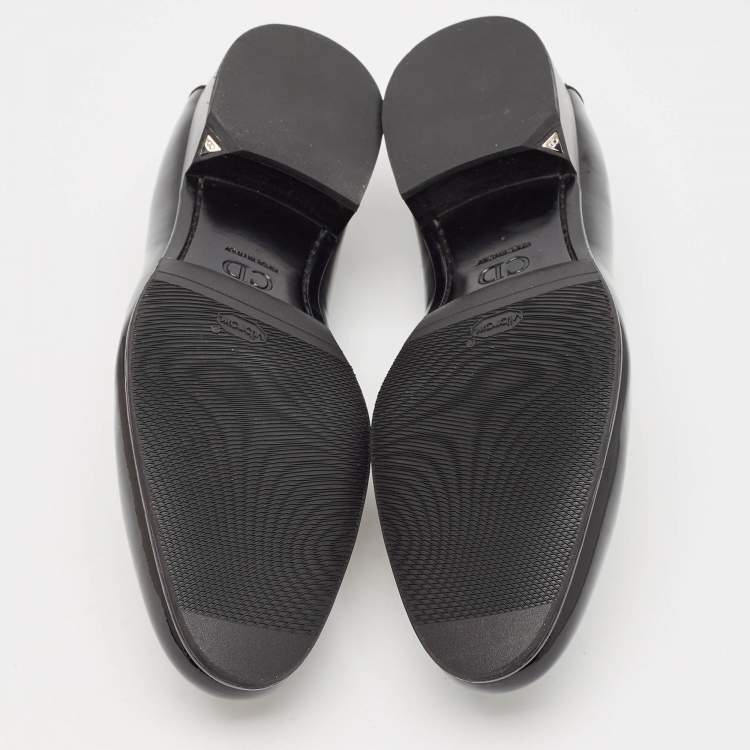 Pre Owned Dior Black Patent Leather Embossed Bee Detail Slip On Loafers Size 42